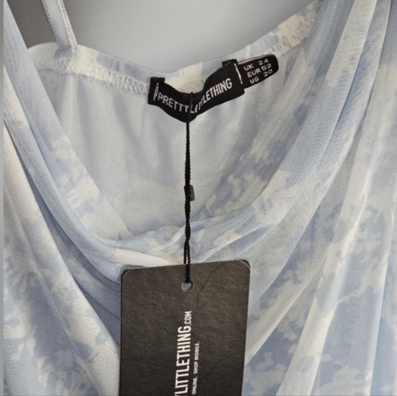 PrettyLittleThing Blue & White Cloud Tie-Dye Sheer Maxi Dress Size 20 NWT - Picture 4 of 4